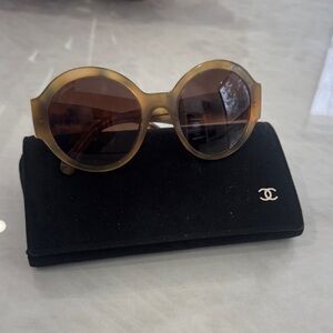CHANEL Round Brown Sunglasses with Black Case